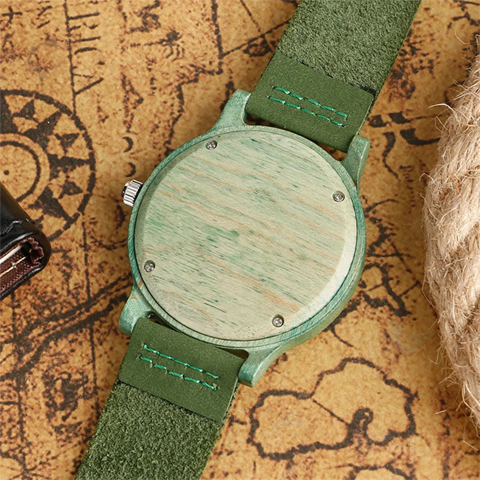 Stylish Simple Green/Red Wood Watch