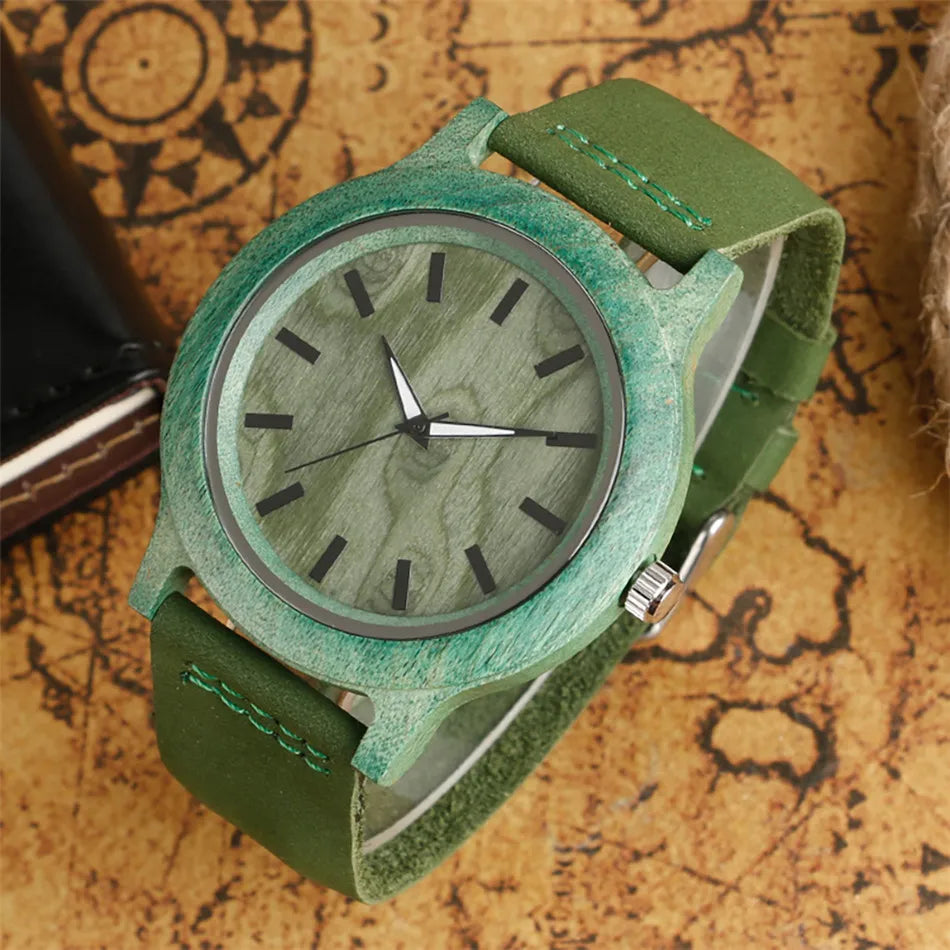 Stylish Simple Green/Red Wood Watch