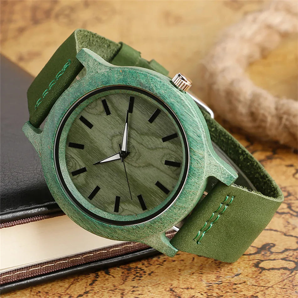 Stylish Simple Green/Red Wood Watch