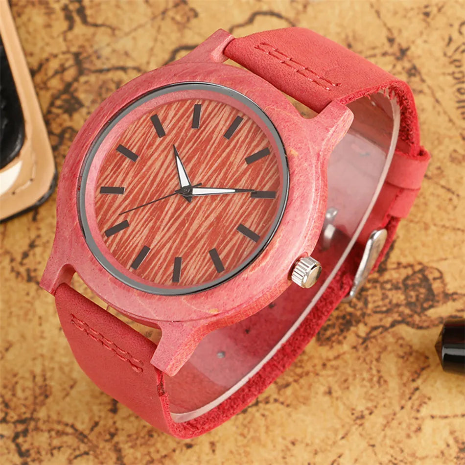 Stylish Simple Green/Red Wood Watch