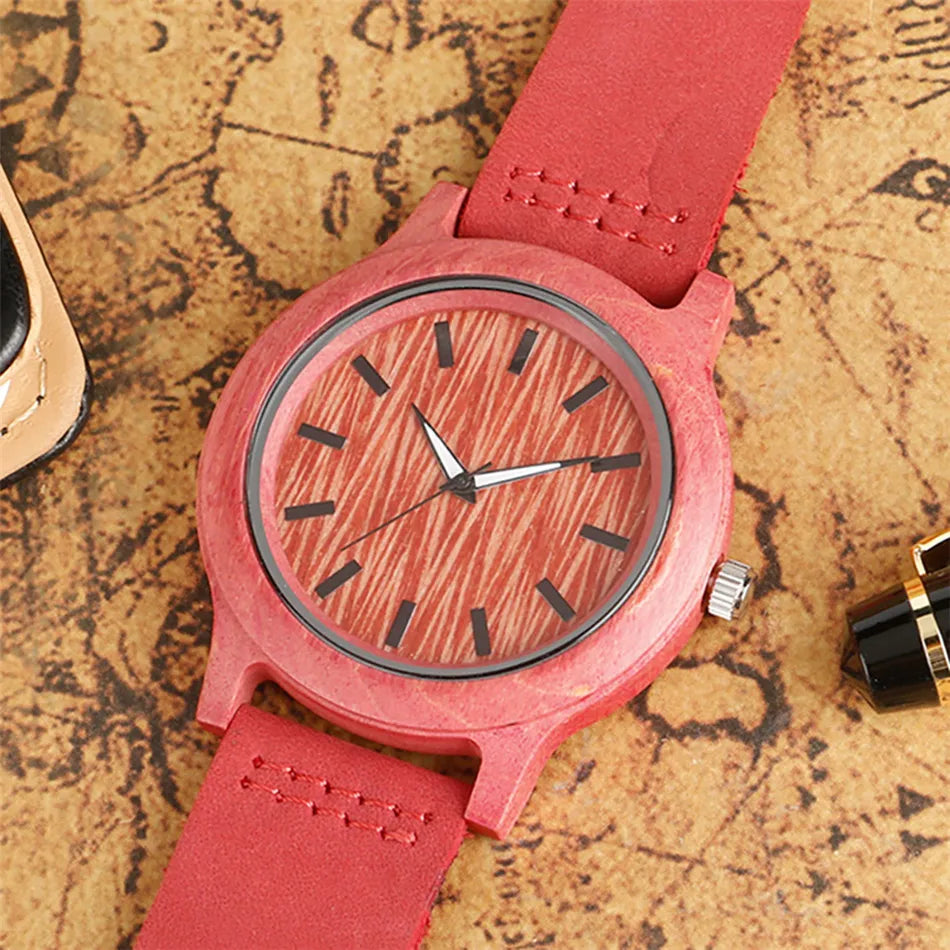 Stylish Simple Green/Red Wood Watch