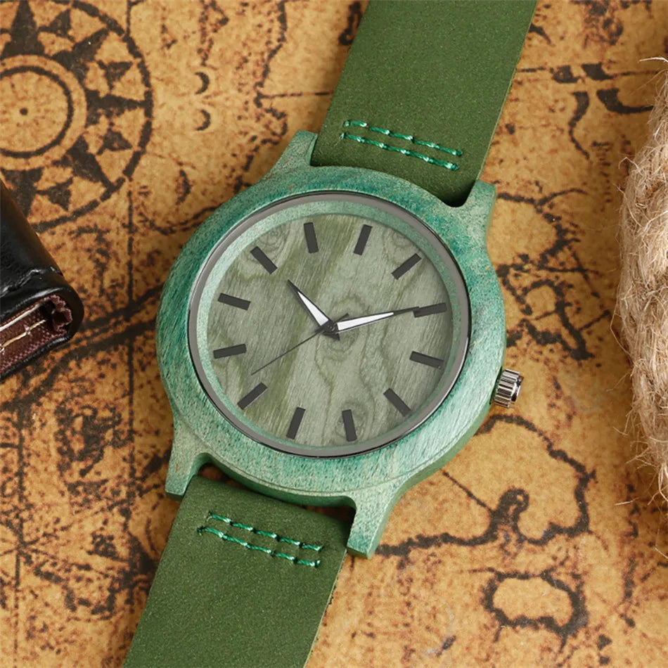 Stylish Simple Green/Red Wood Watch