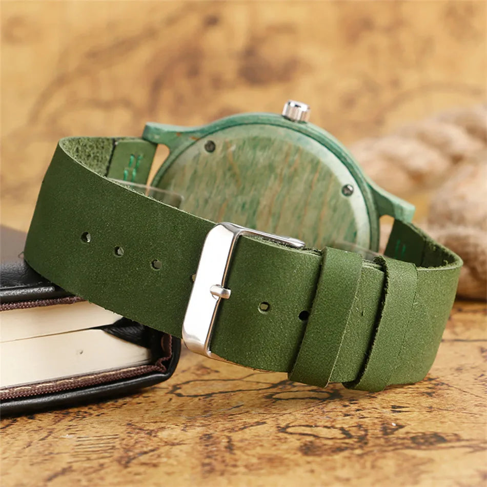 Stylish Simple Green/Red Wood Watch