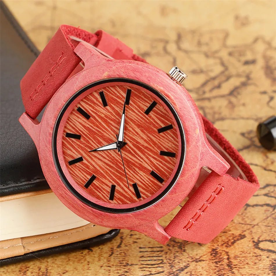 Stylish Simple Green/Red Wood Watch