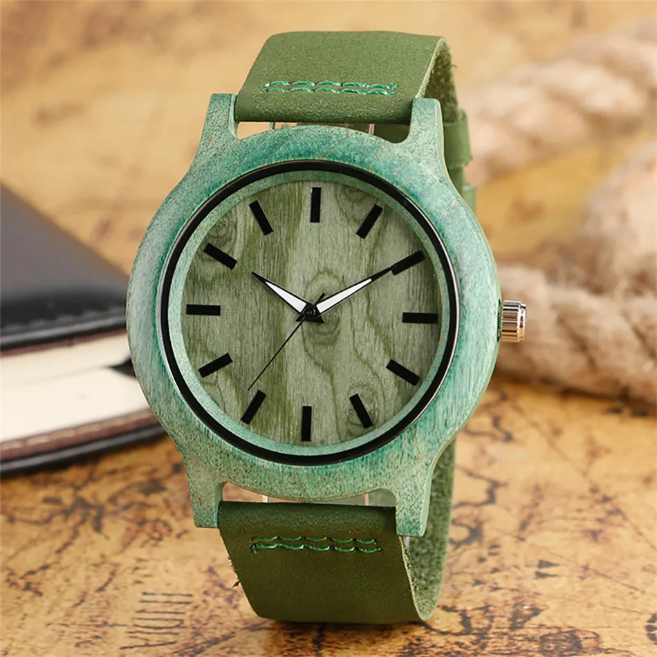 Stylish Simple Green/Red Wood Watch
