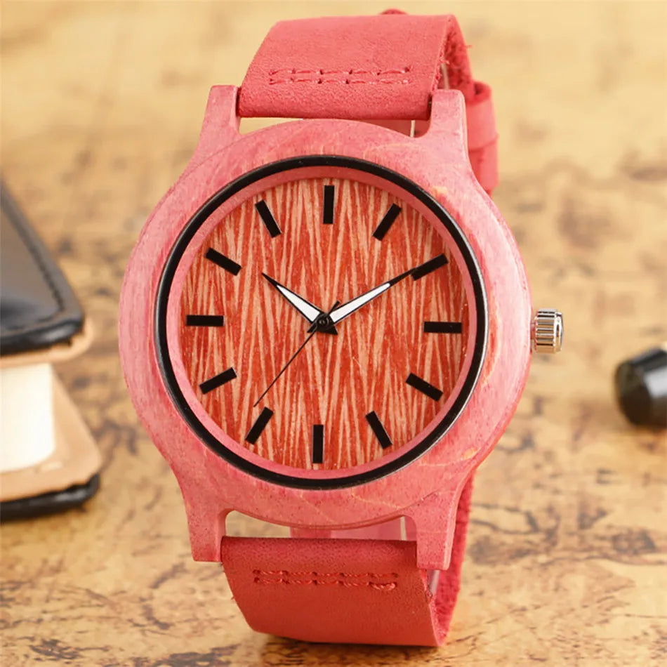 Stylish Simple Green/Red Wood Watch