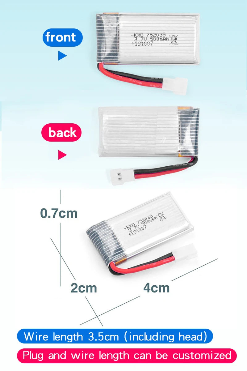 3.7V 160mAh 250mAh 300mAh 500mAh RC Palne Rechargeable lipo Battery for Remote Control FX620 FX820 F22 SU57 Mige530 Airplanes