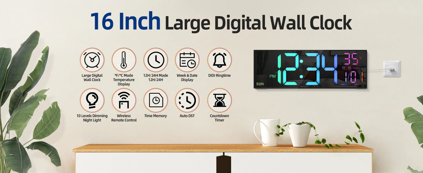 16.2'' Large Digital Wall Clock with Remote Control