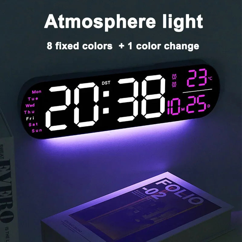 LED Digital Wall Clock Time Temperature Date Display