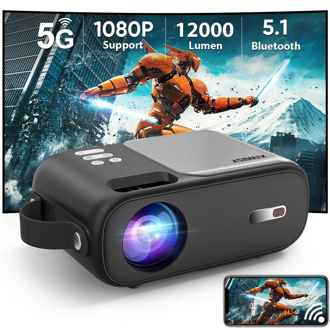 XIWSBY 12000Lumens Mini Android Projector