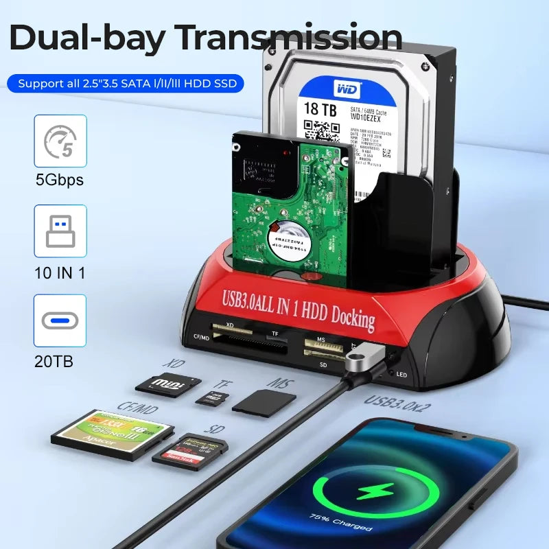10 IN 1 Dual-bay Hard Drive Station