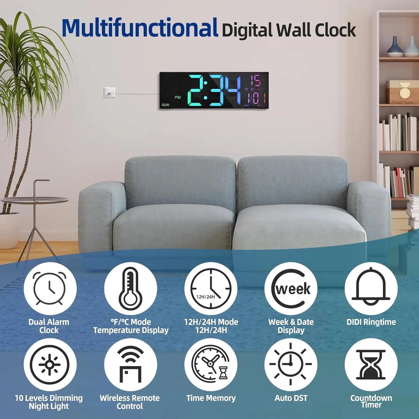 16.2'' Large Digital Wall Clock with Remote Control