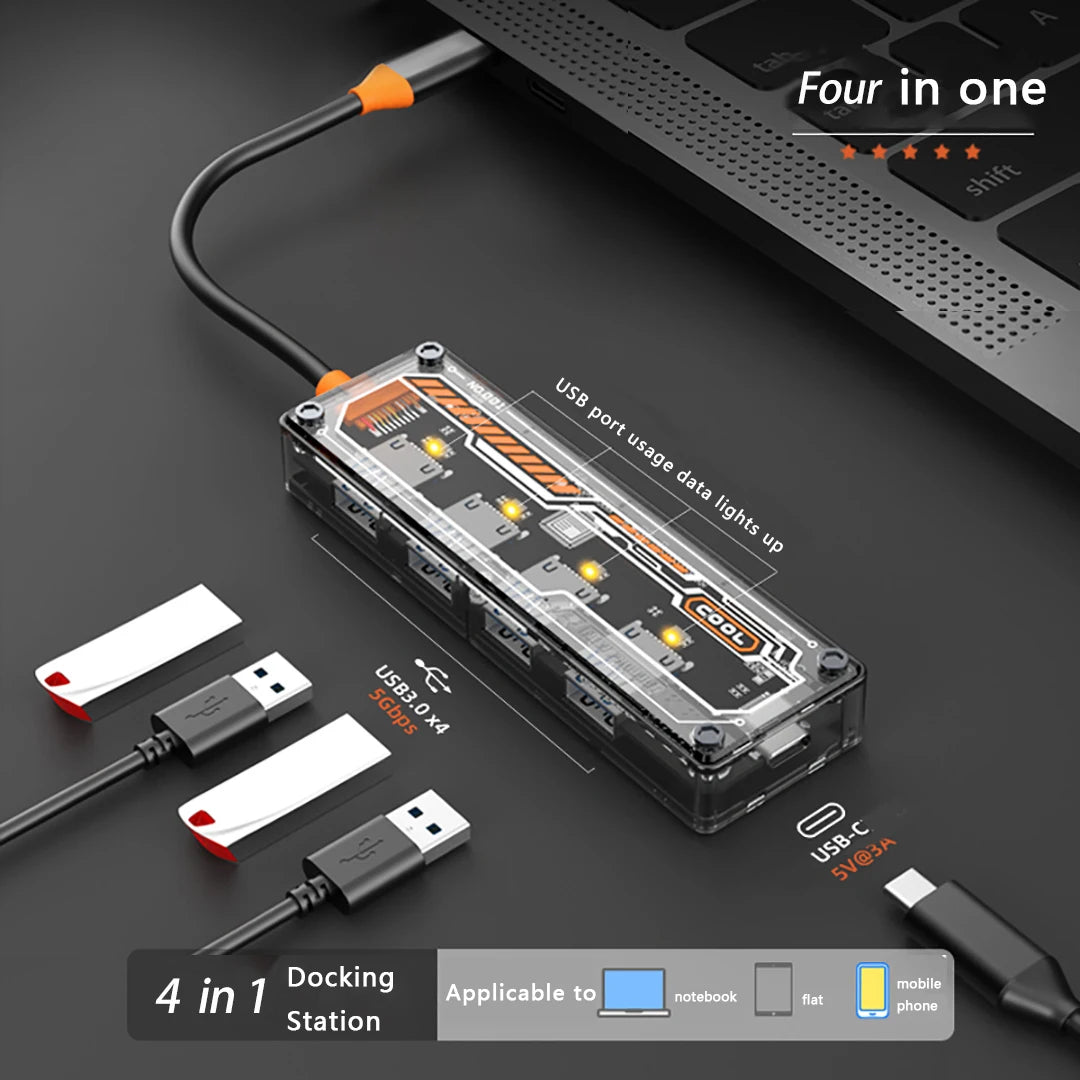 5 IN 1 Transparent USB C HUB USB Splitter