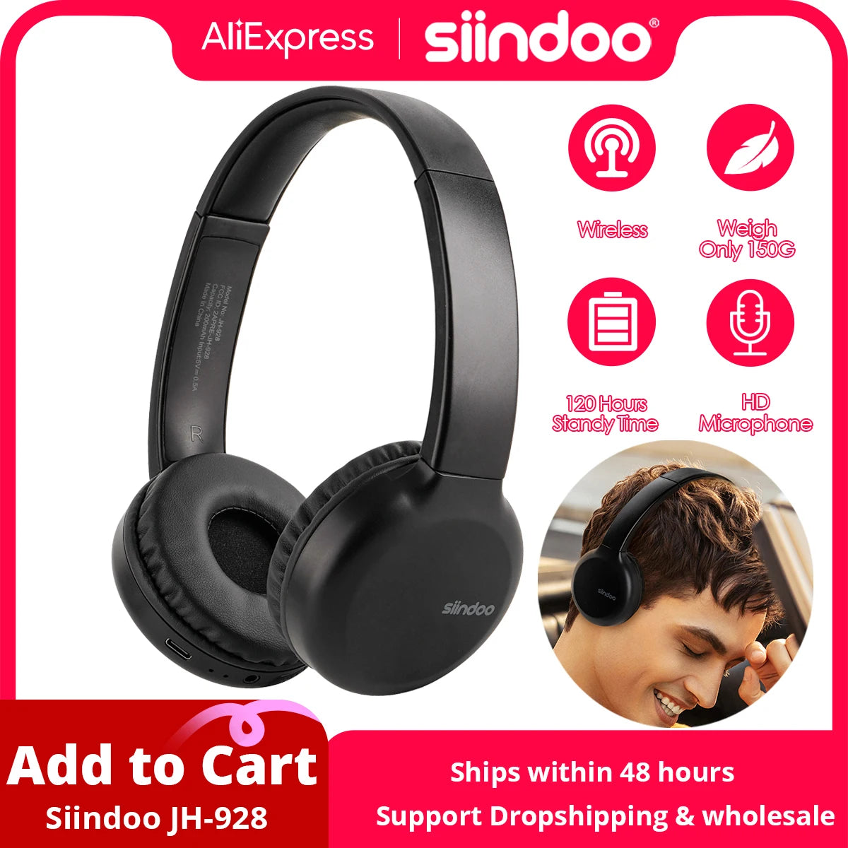 Siindoo JH-928 Wireless Bluetooth Headphones