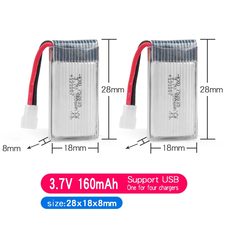 3.7V 160mAh 250mAh 300mAh 500mAh RC Palne Rechargeable lipo Battery for Remote Control FX620 FX820 F22 SU57 Mige530 Airplanes