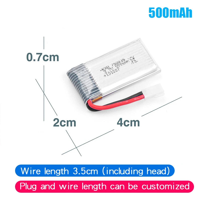 3.7V 160mAh 250mAh 300mAh 500mAh RC Palne Rechargeable lipo Battery for Remote Control FX620 FX820 F22 SU57 Mige530 Airplanes