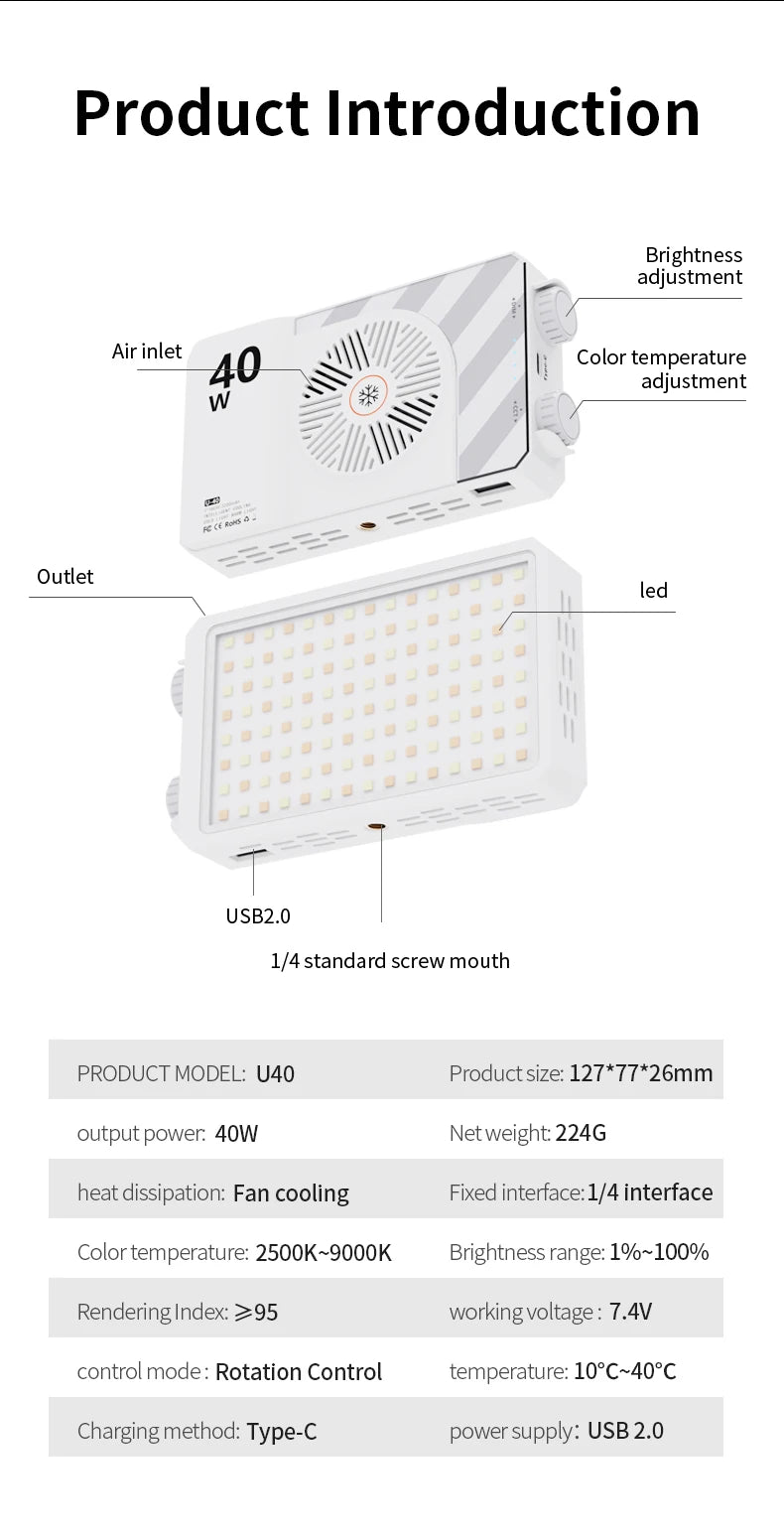 Video Light 40W Portable Cam Light