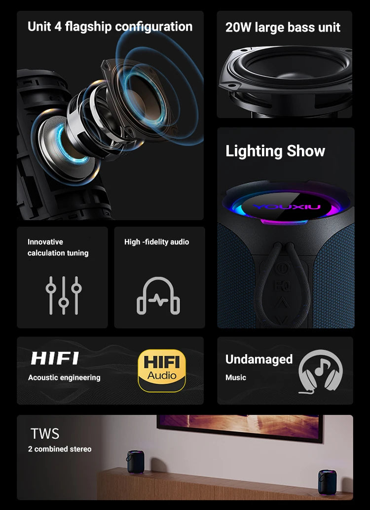 40W Portable Bluetooth Speaker 360 Degree