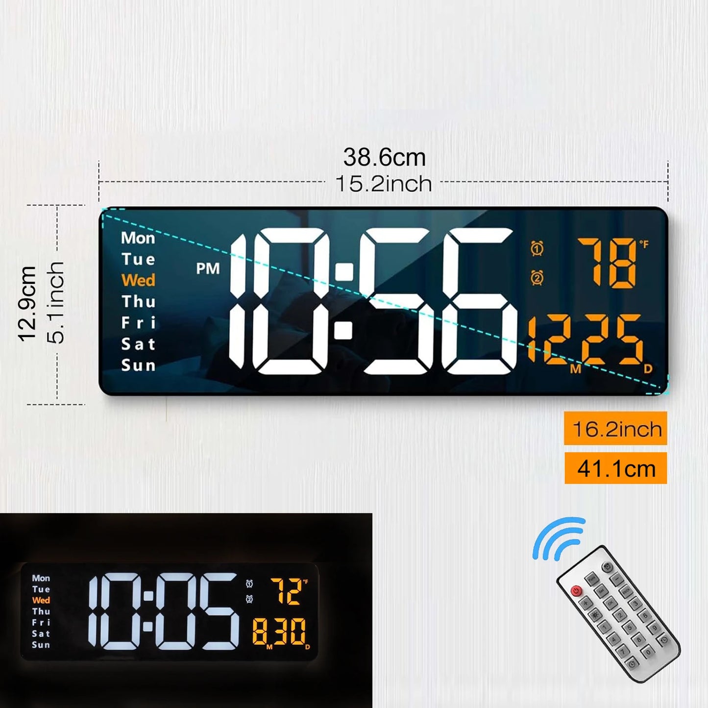 16.2'' Large Digital Wall Clock with Remote Control