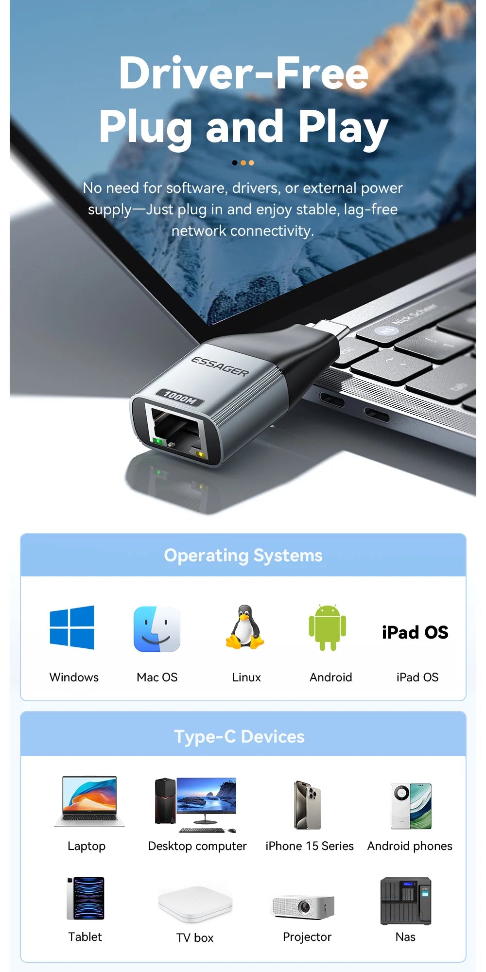 Essager Type-C to Ethernet Adapter