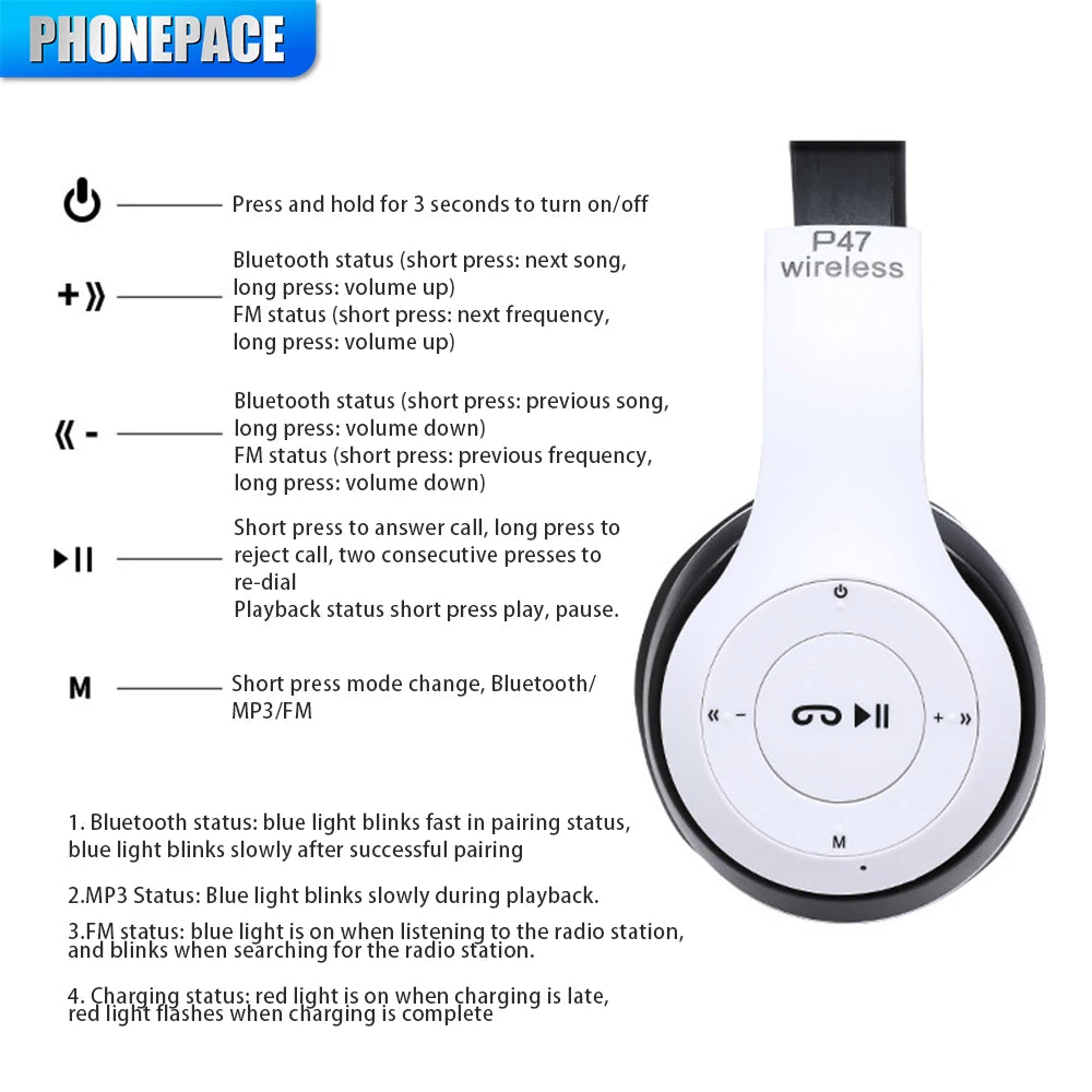 Stereo P47 Bluetooth Headset