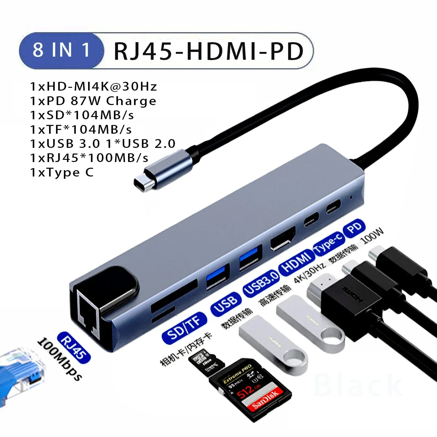 USB C HUB Type C Splitter To HDMI