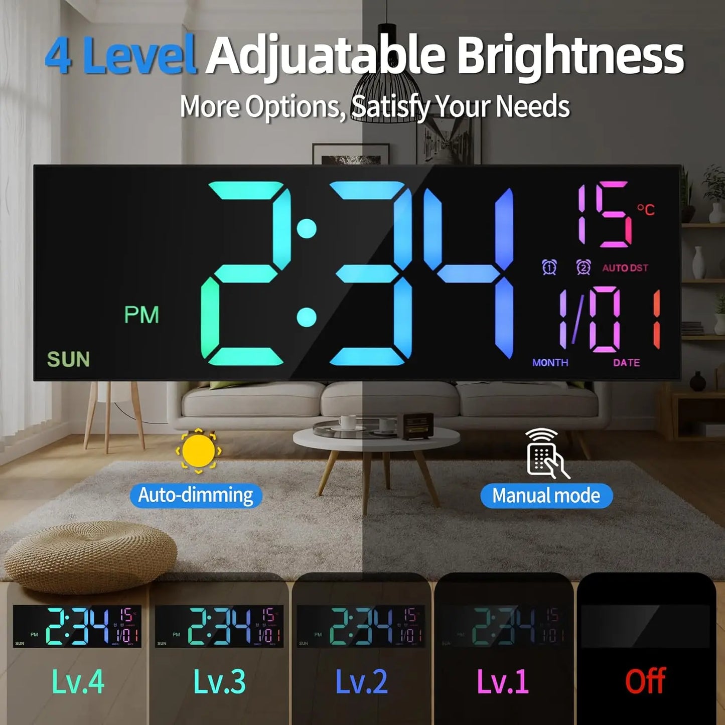 16.2'' Large Digital Wall Clock with Remote Control