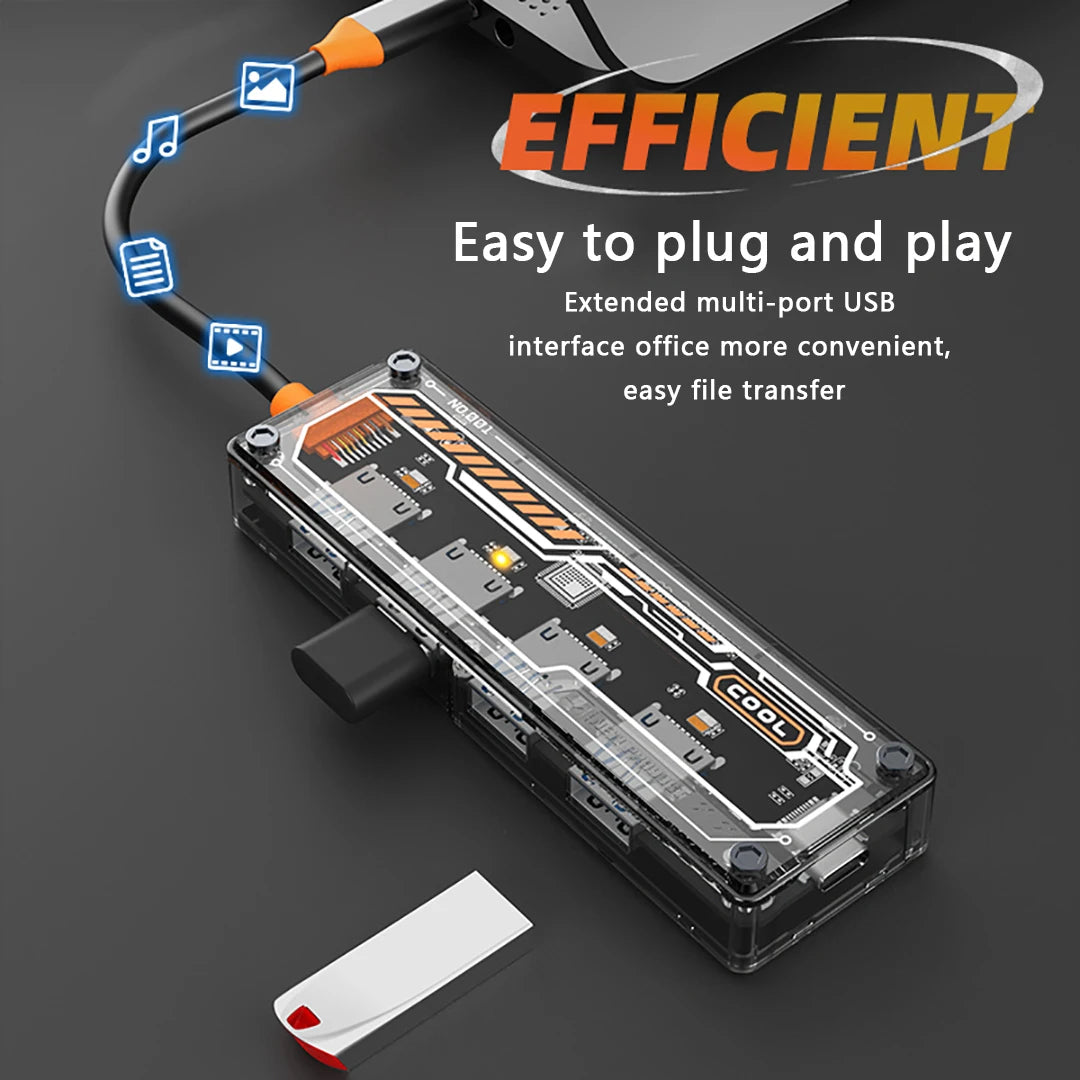 5 IN 1 Transparent USB C HUB USB Splitter