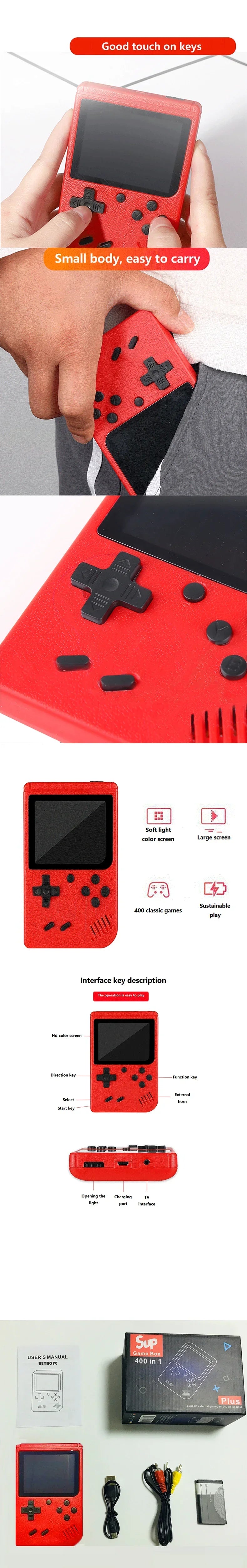 A Red Retro Children's Handheld Small Game Console