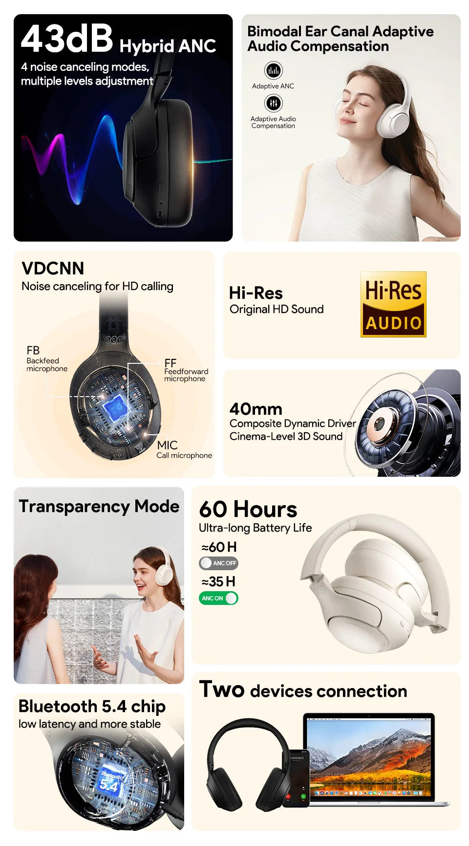 QCY H3 ANC Wireless Headphones Bluetooth