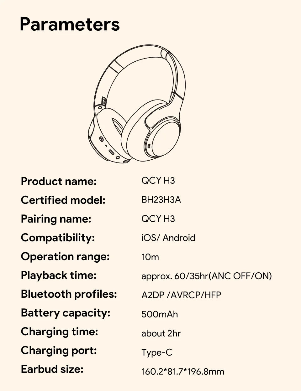 QCY H3 ANC Wireless Headphones Bluetooth