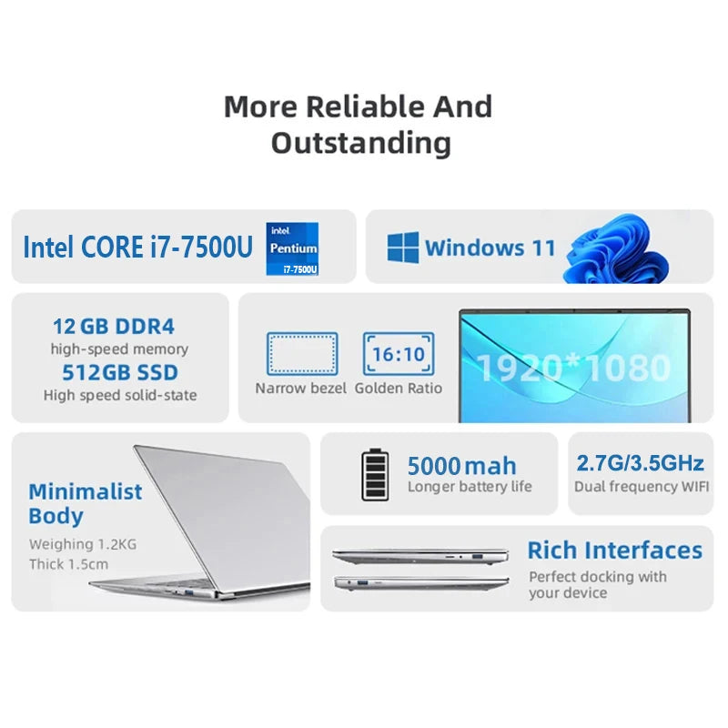Windows 11 Intel Core i7-7500U Laptop