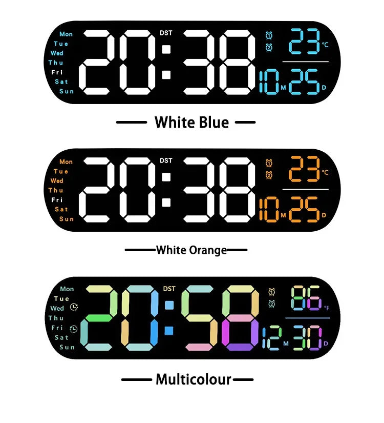 LED Digital Wall Clock Time Temperature Date Display