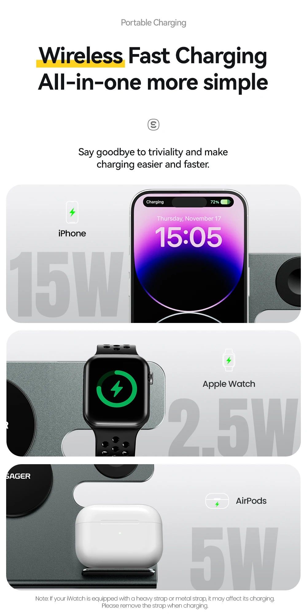 Essager 3 in 1 Magnetic Wireless Charger
