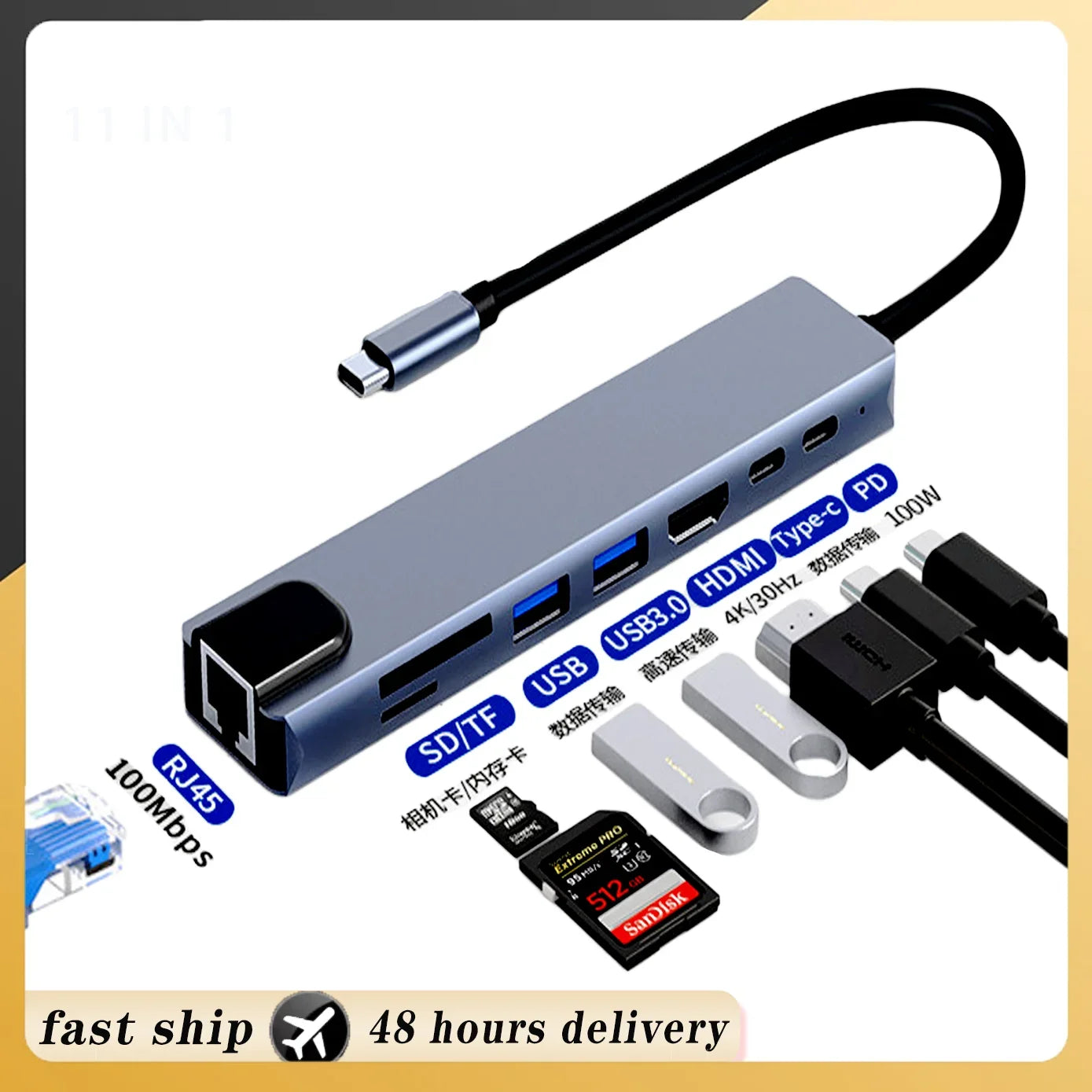 USB C HUB Type C Splitter To HDMI