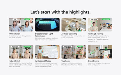 Insta360 Link 2 & 2C- PTZ 4K Webcam for PC/Mac