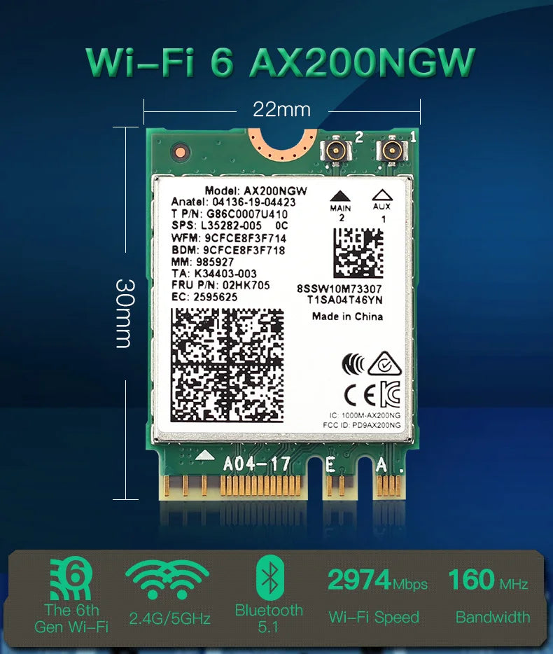 Dual Band AX210 Bluetooth WiFi Card