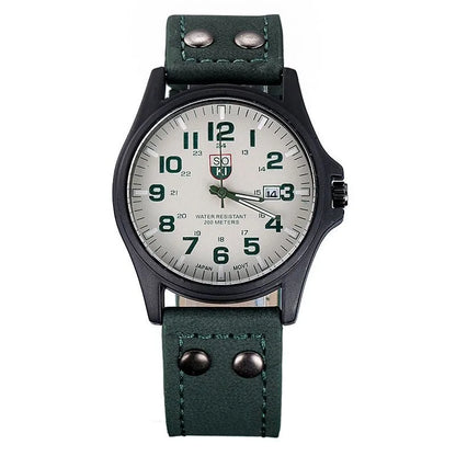 Leather Strap Number Dial Quartz Wristwatch