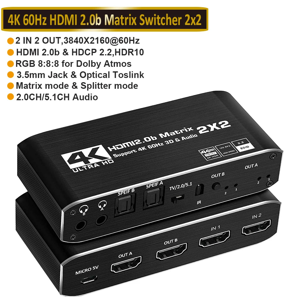 HDMI Matrix Switch Splitter 4 In 2 Out