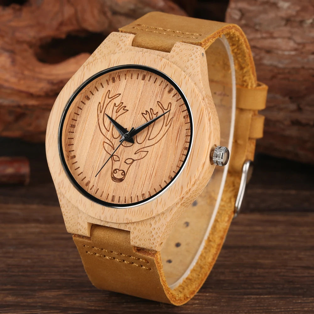 Tiger/Elk Engraved Dial Quartz Watch