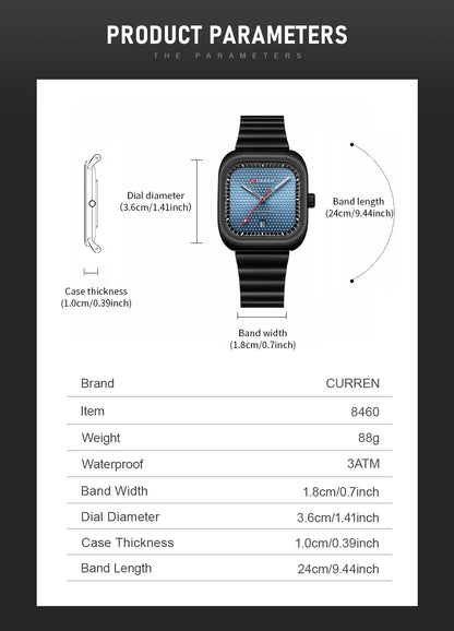 CURREN Simple Business Square Quartz Watch