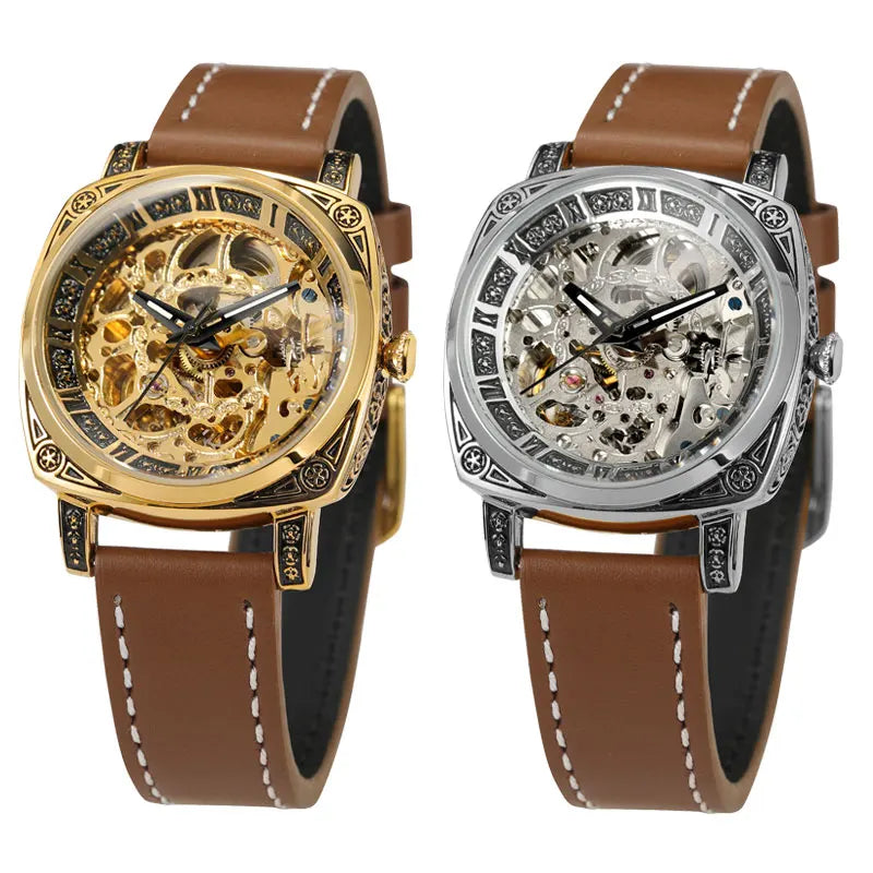 SKROX Steel Skeleton Mechanical Wristwatches