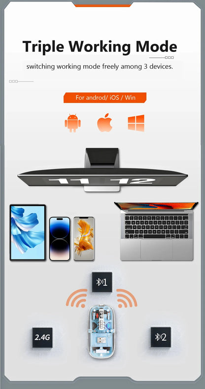 Transparent Magnetic Triple Mode Wireless Mouse