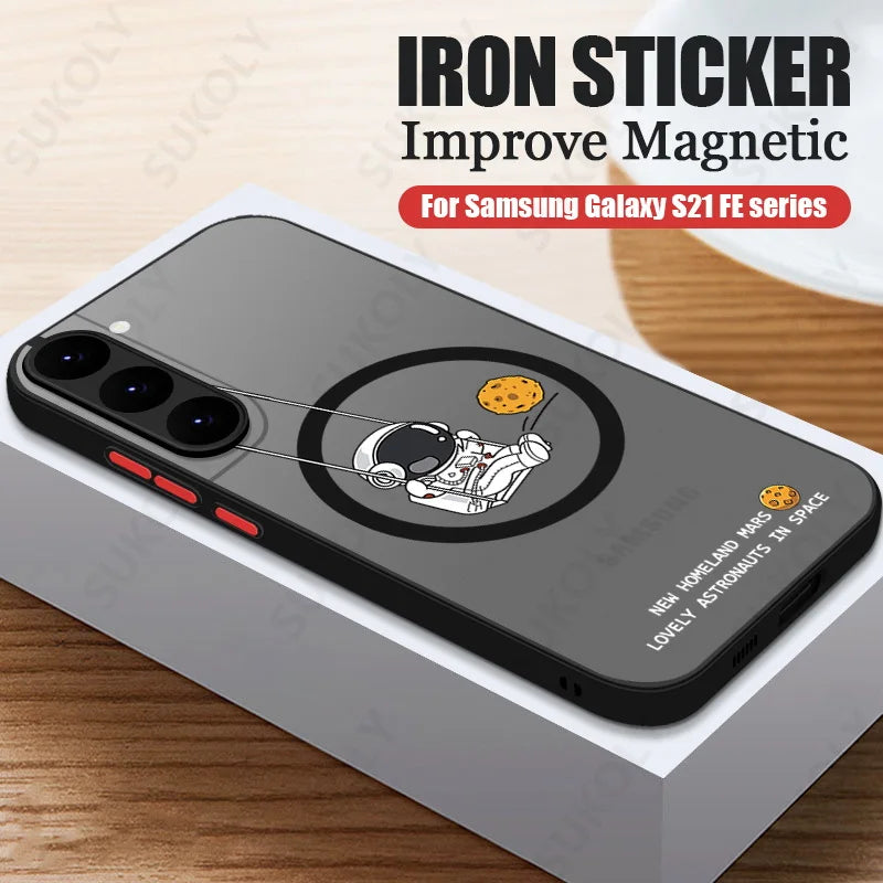 Magnetic For Magsafe Astronaut Case For Samsung Galaxy S23 S22 Ultra S22 Plus S21 S20 FE S24 Ultra Slim Hard PC S25 Edge Cover