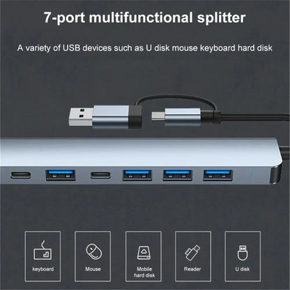 7 Ports USB A C Hub Concentrator