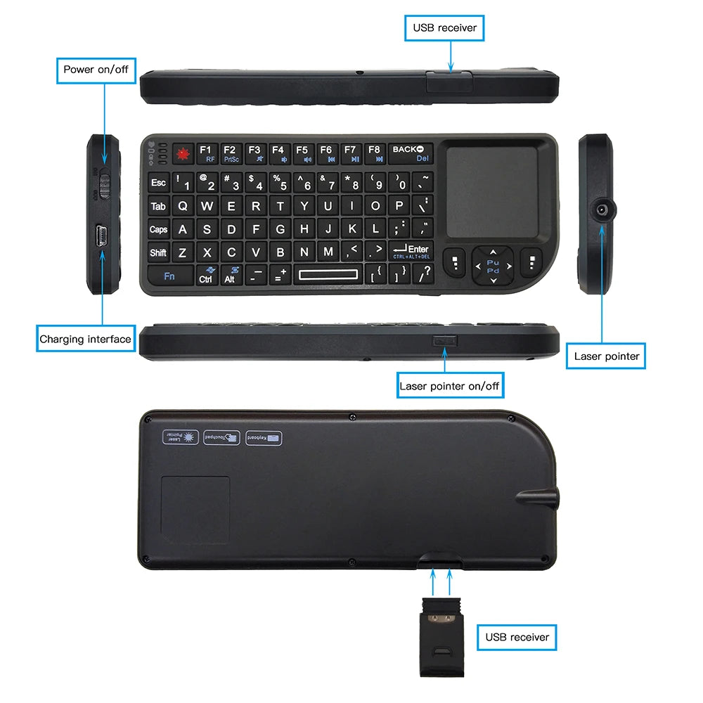 Wireless Keyboard Handheld With Touchpad Mouse
