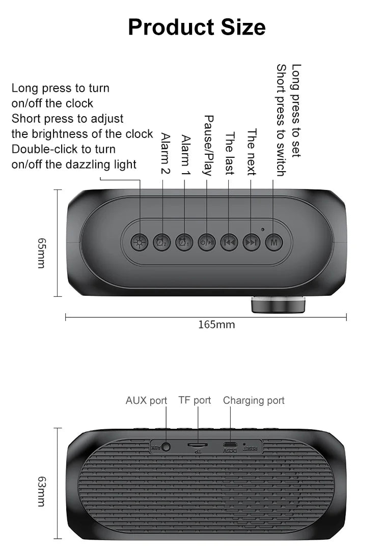 Alarm Clock Radio FM Bluetooth Speaker