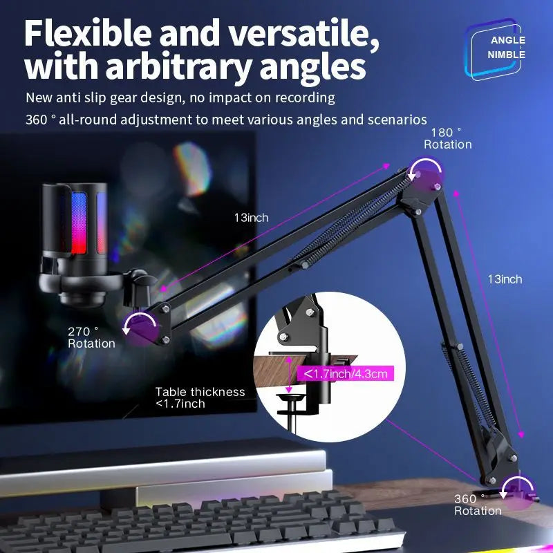 USB Condenser Microphone With Metal Boom Stand