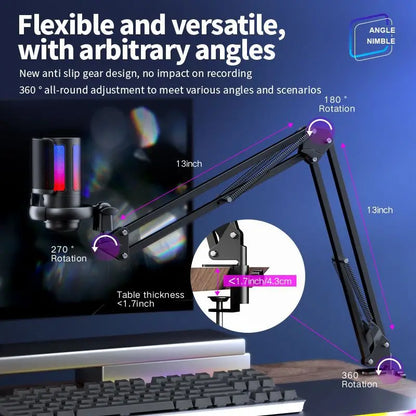 USB Condenser Microphone With Metal Boom Stand