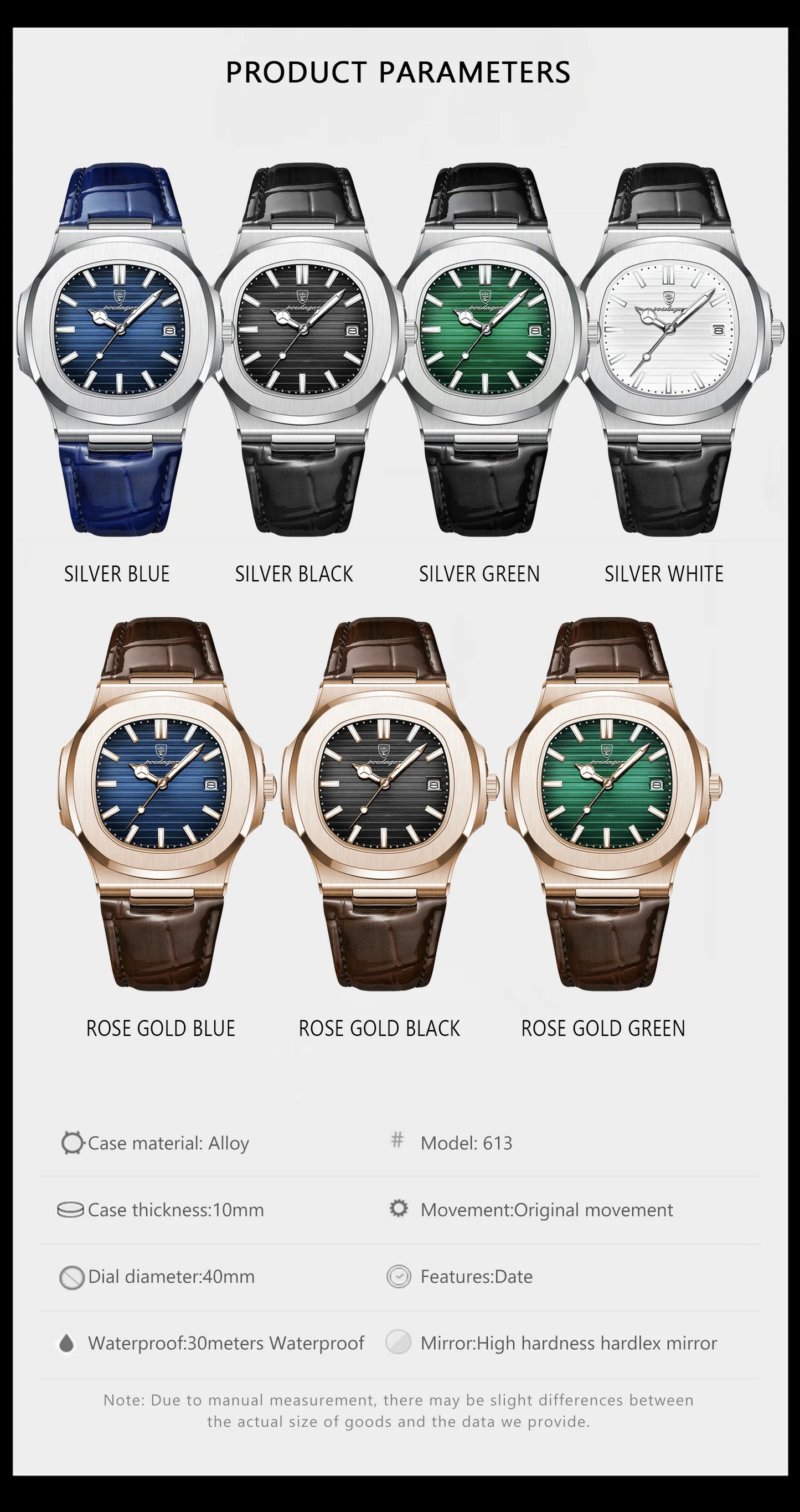 POEDAGAR Top Luxury Square Men Watch